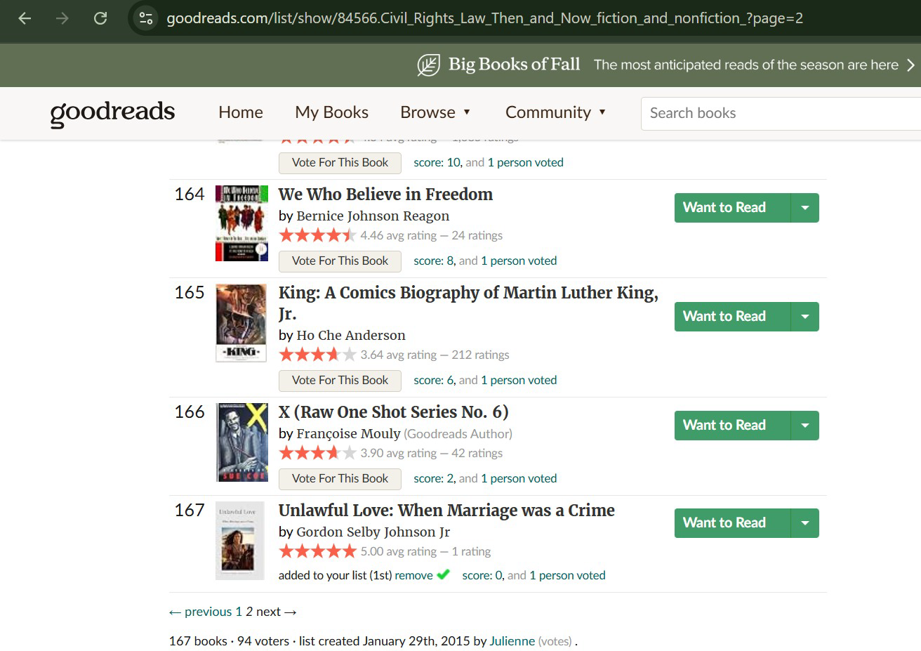 Unlawful Love: When Marriage was a Crime: Before: score 0 at rank 167 on Civil Rights Law Then and Now