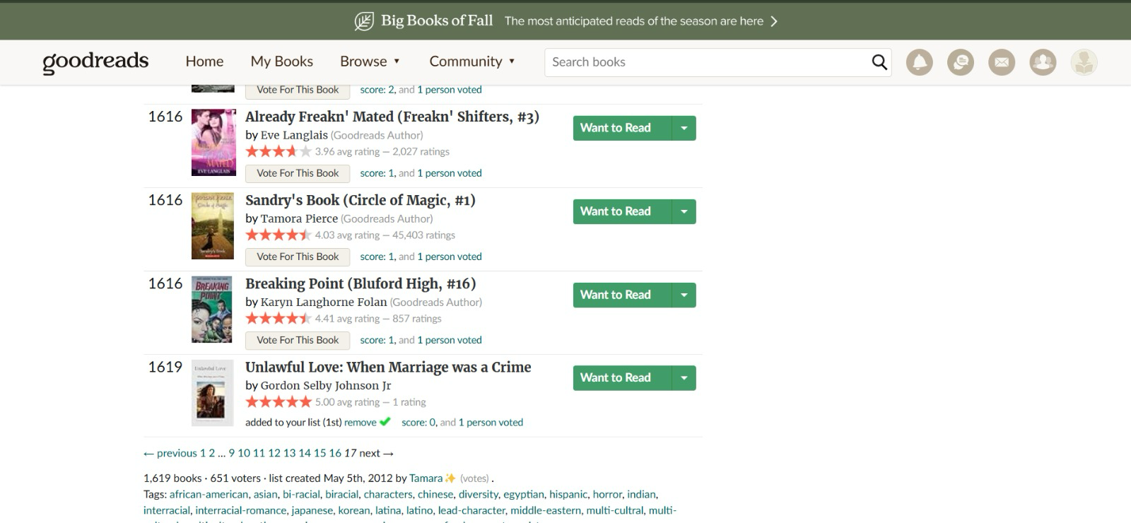 Unlawful Love: When Marriage was a Crime: Before: score 0 at rank 1,619 of 1,619 books on a large Goodreads list