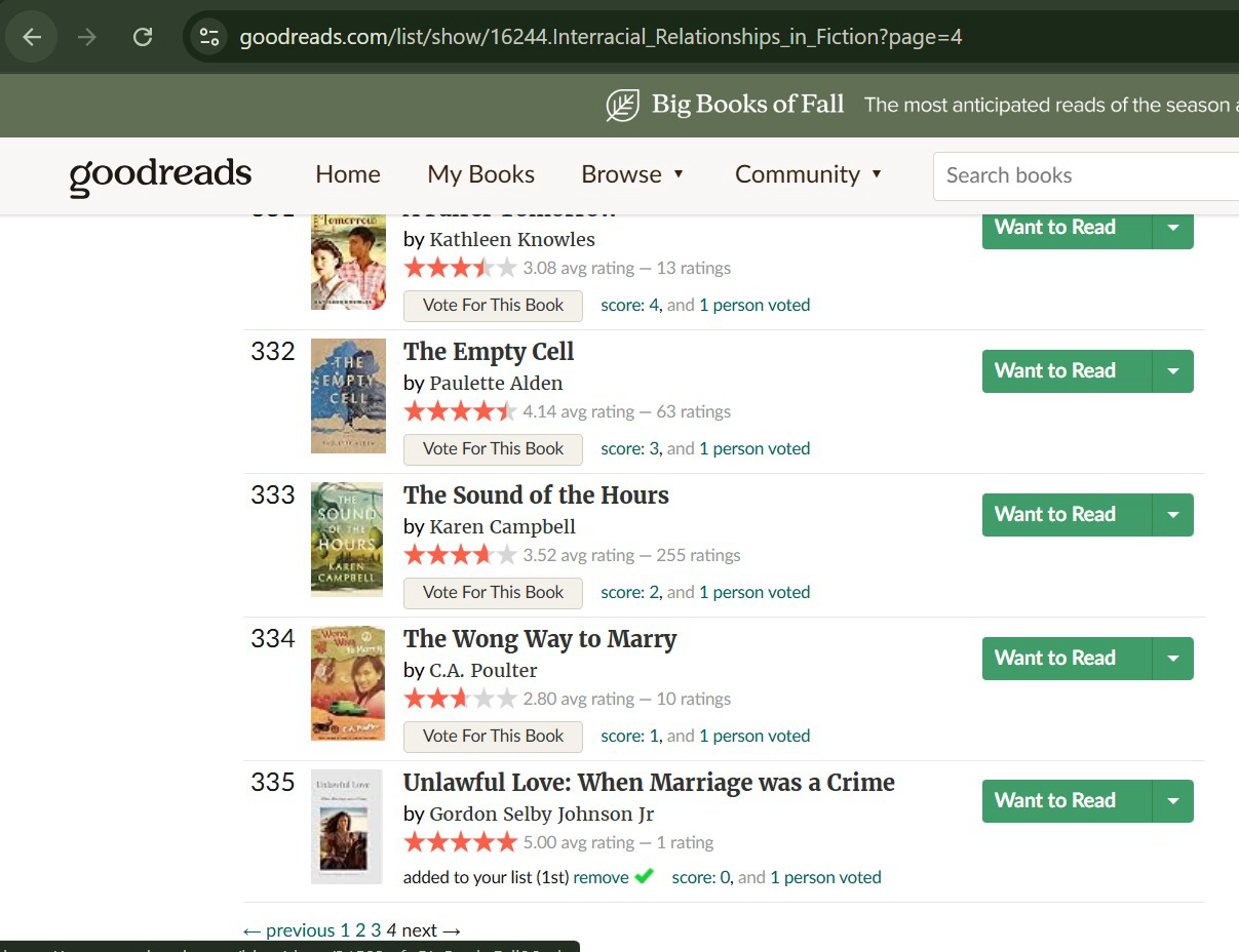Unlawful Love: When Marriage was a Crime: Before: score 0 at rank 335 on Interracial Relationships in Fiction